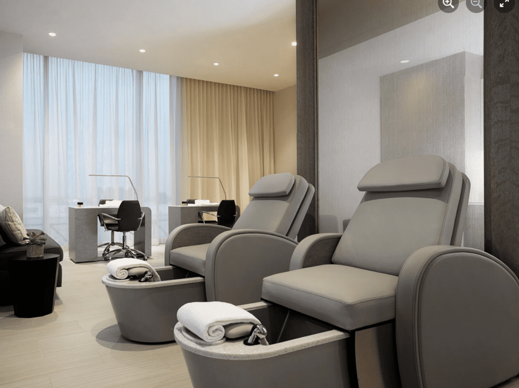 Pampering stations at Pure Spa in the Marriott Marquis Houston 